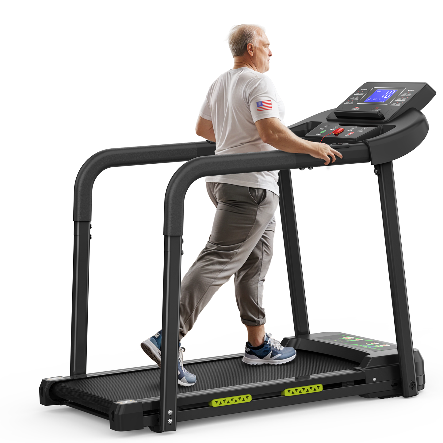 FYC Foldable Treadmill for Senior, 2 in 1 Folding Exercise Treadmill with Long Handrail, 300 lbs Capacity 0.5-6 MPH