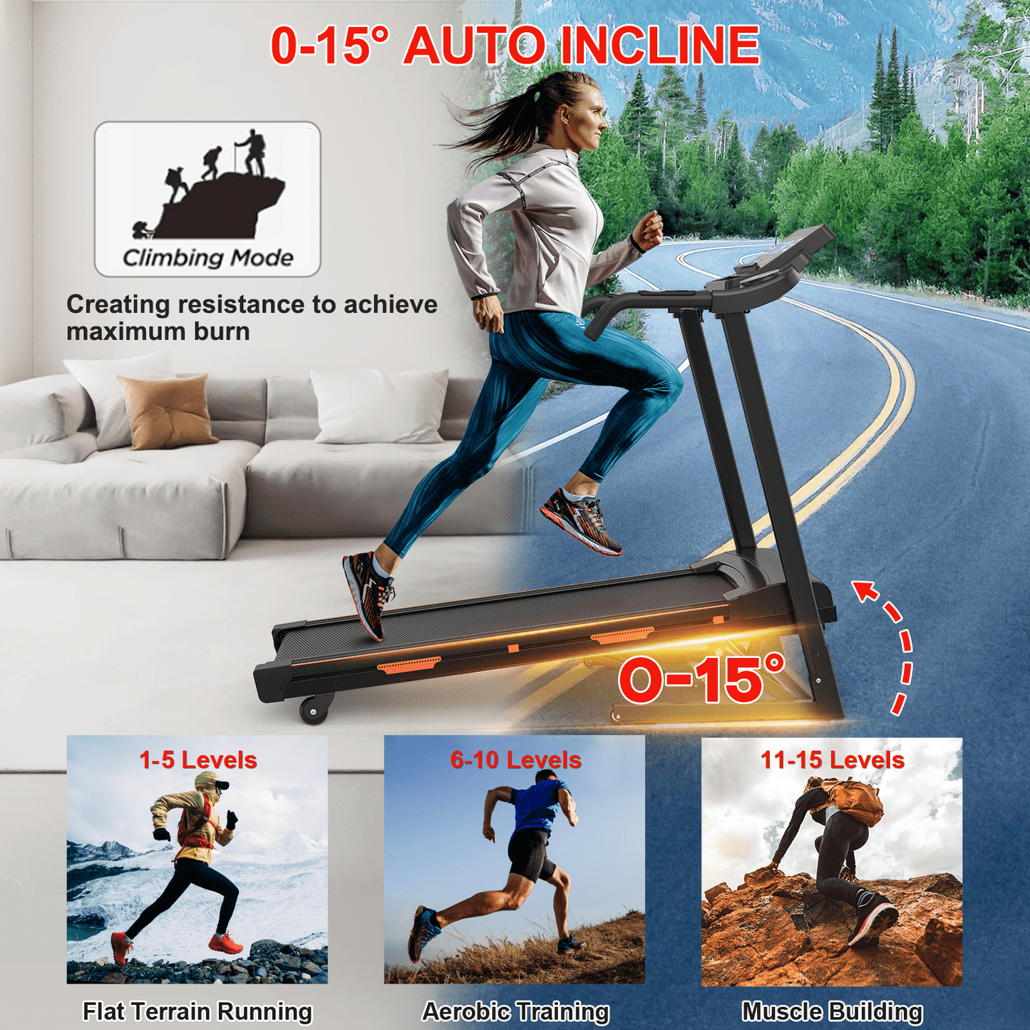 FYC Folding Treadmill for Home with Incline / Bluetooth, 3.5HP 330lb Weight Capacity Portable Electric Treadmill for Home Gym Exercise Running Walking Easy Assembly Green