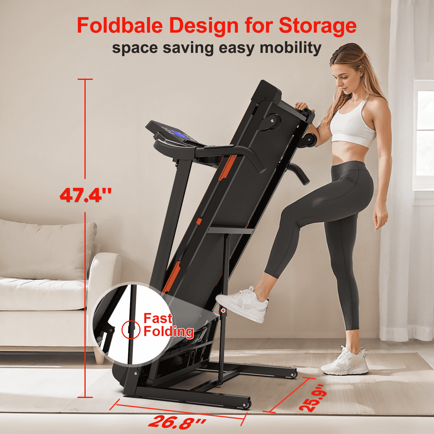 FYC Folding Treadmill for Home with Incline / Bluetooth, 3.5HP 330lb Weight Capacity Portable Electric Treadmill for Home Gym Exercise Running Walking Easy Assembly Green