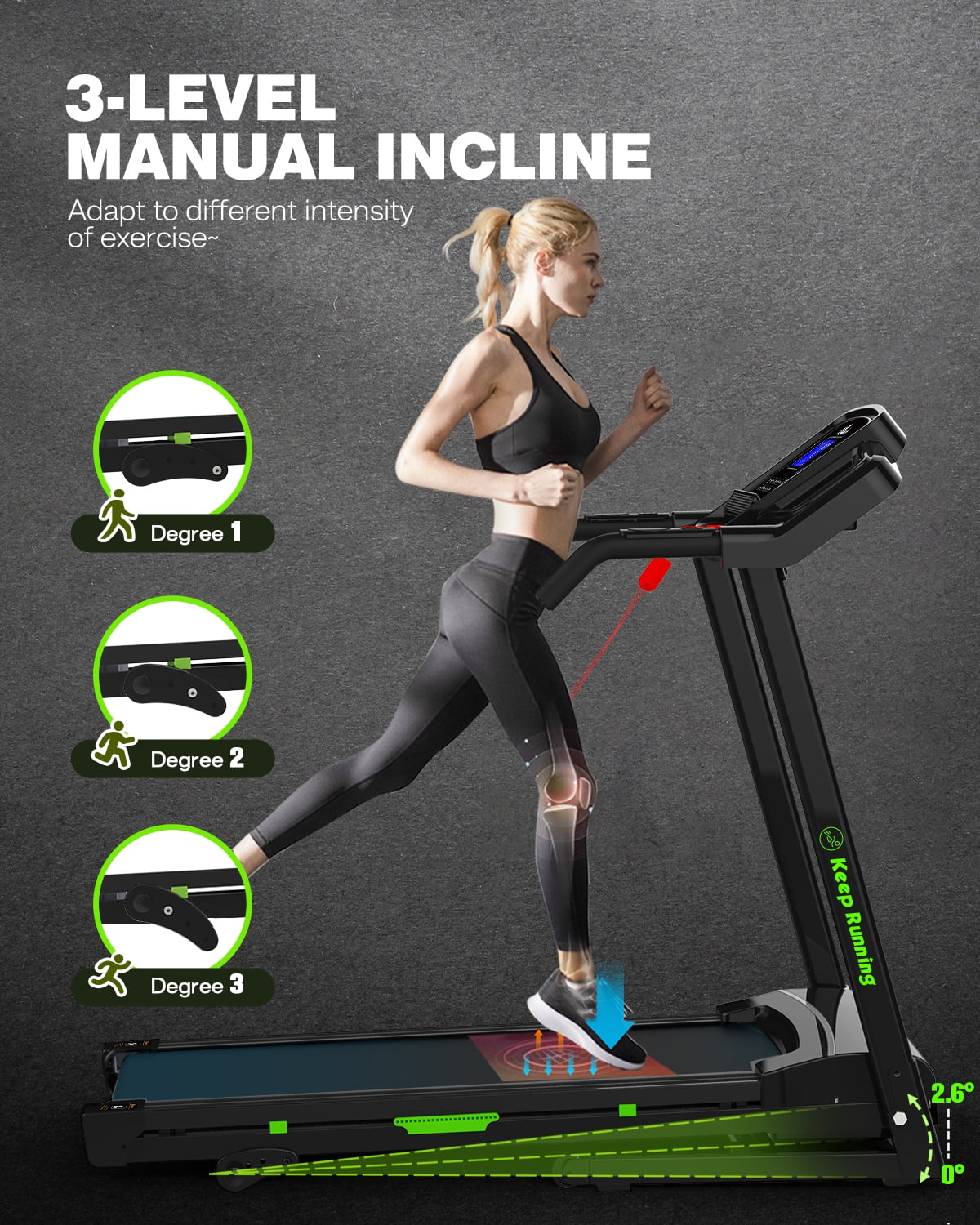 FYC Folding Treadmill for Home with Incline / Bluetooth, 3.5HP 330lb Weight Capacity Portable Electric Treadmill for Home Gym Exercise Running Walking Easy Assembly Green