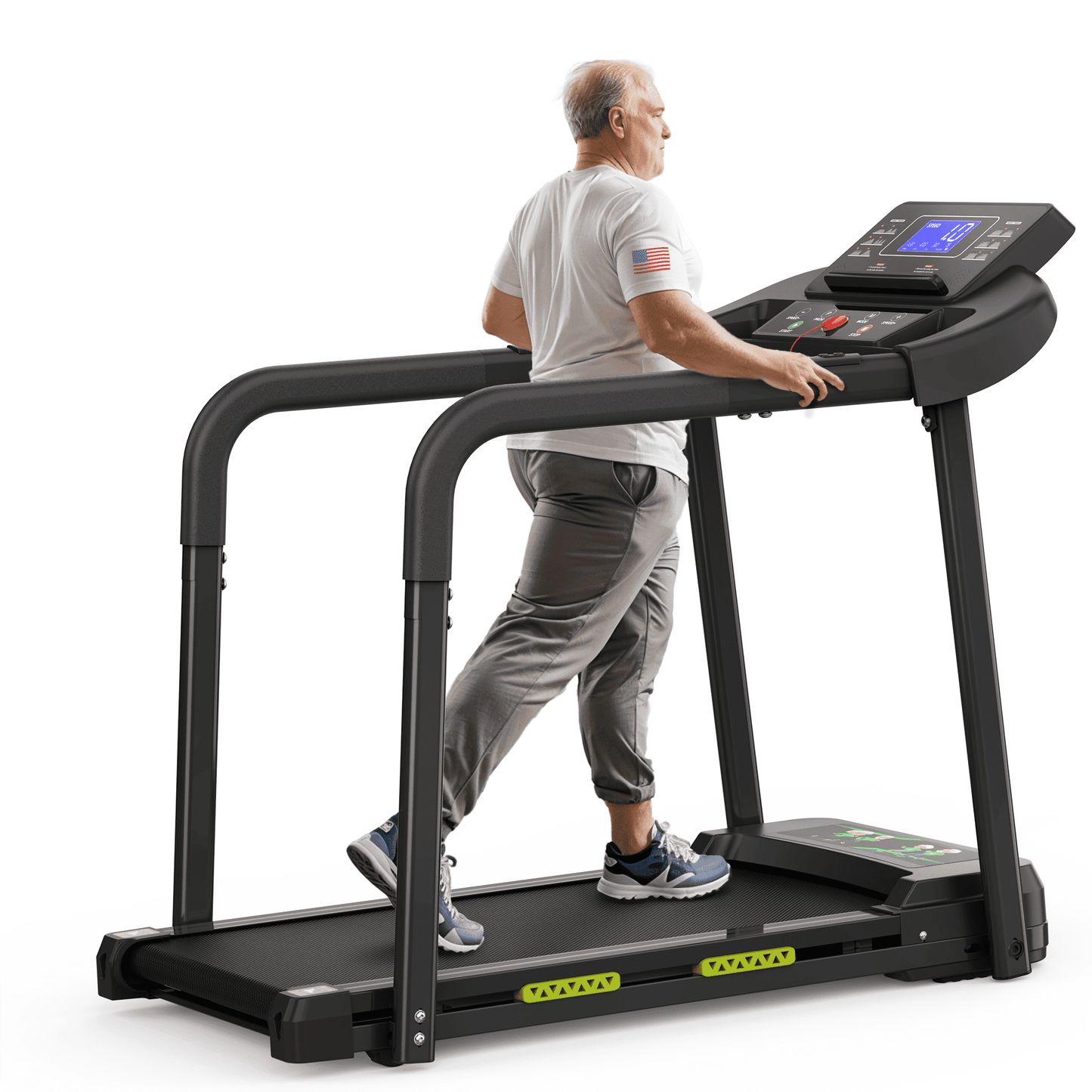 FYC Foldable Treadmill for Senior, 2 in 1 Folding Exercise Treadmill with Long Handrail, 300 lbs Capacity 0.5-6 MPH