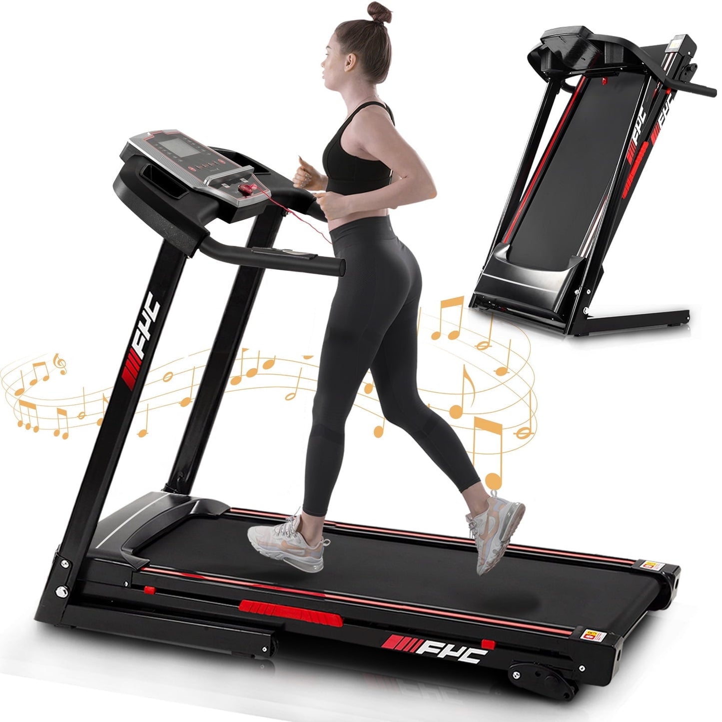 FYC Folding Treadmill for Home with Incline / Bluetooth, 3.5HP 330lb Weight Capacity Portable Electric Treadmill for Home Gym Exercise Running Walking Easy Assembly Green