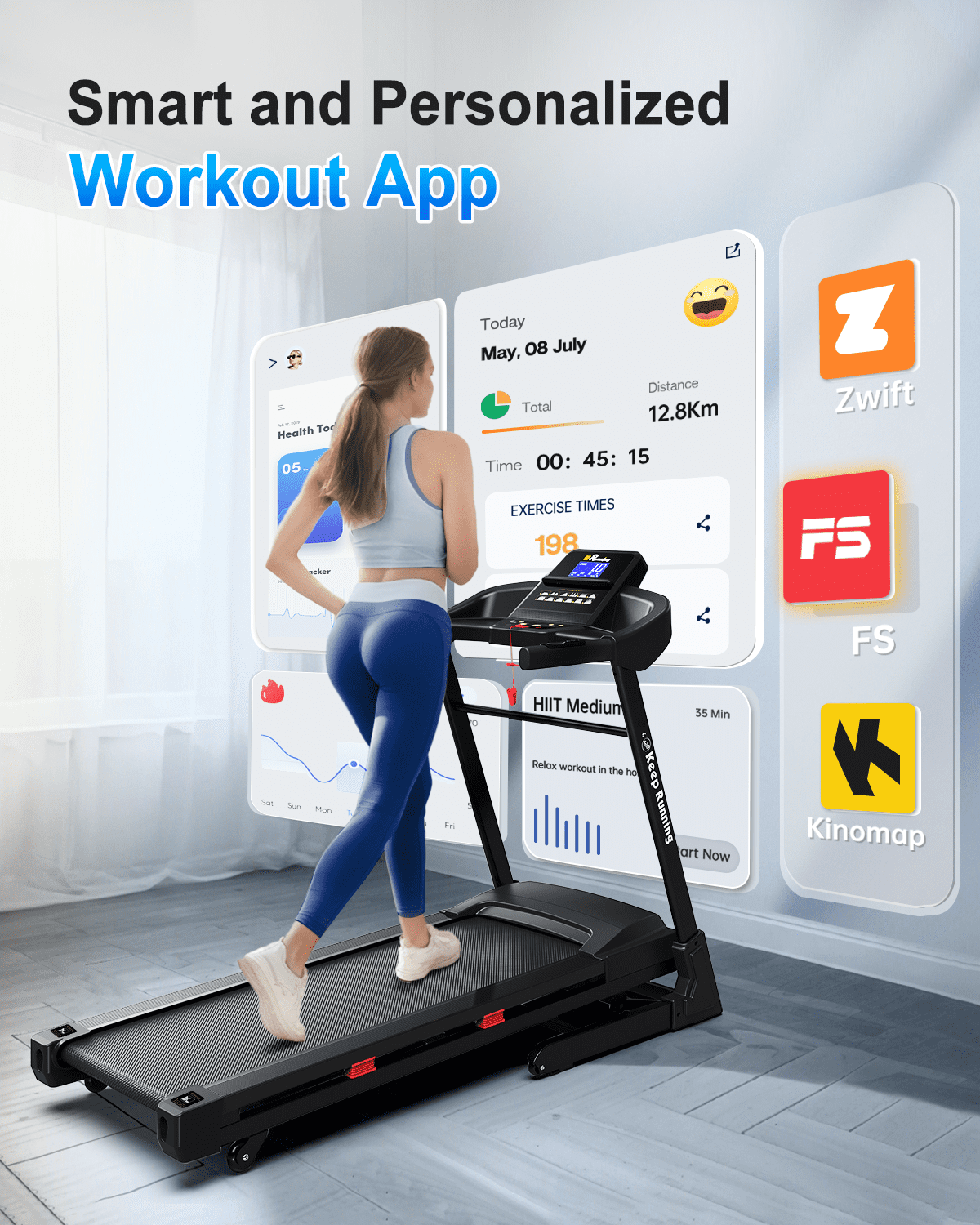 FYC Folding Treadmill for Home with Incline / Bluetooth, 3.5HP 330lb Weight Capacity Portable Electric Treadmill for Home Gym Exercise Running Walking Easy Assembly Green