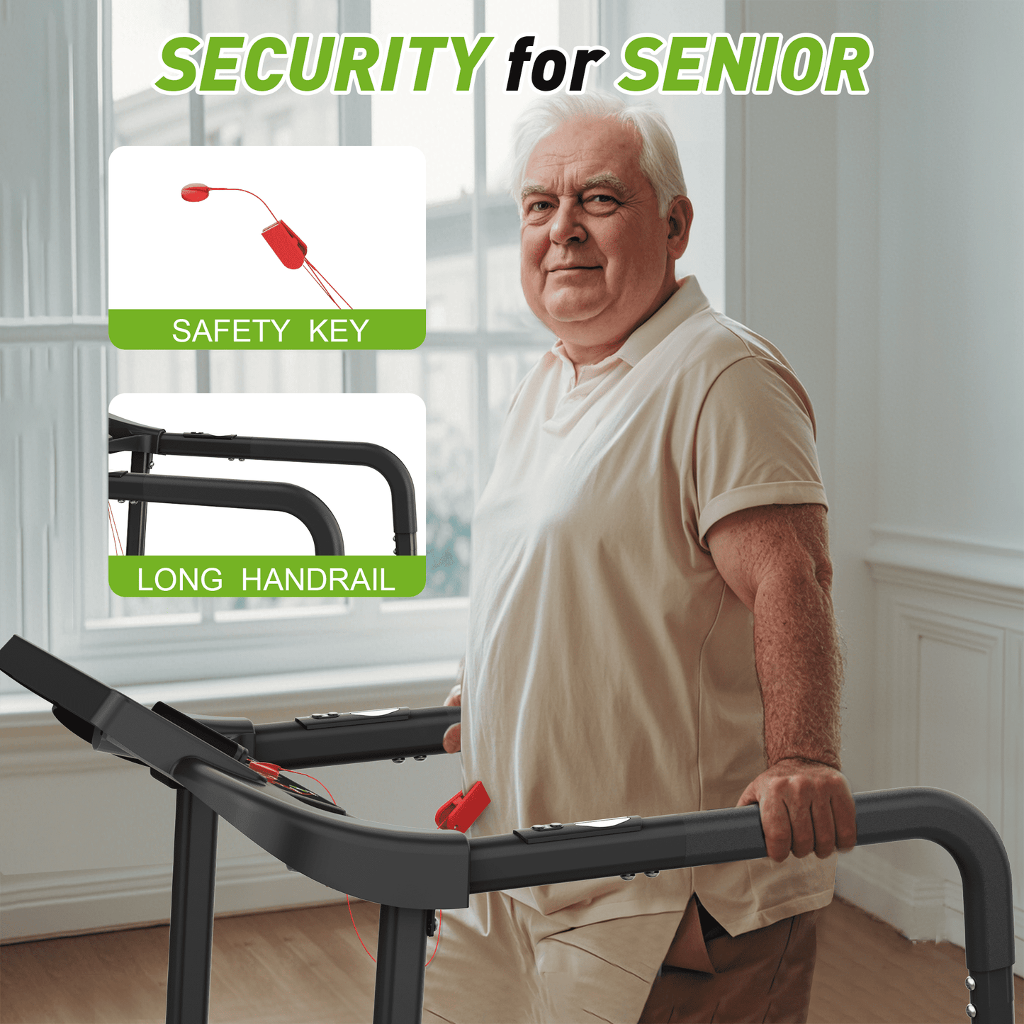 FYC Foldable Treadmill for Senior, 2 in 1 Folding Exercise Treadmill with Long Handrail, 300 lbs Capacity 0.5-6 MPH