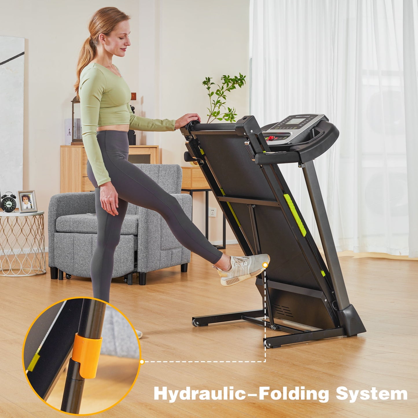 FYC Folding Treadmill for Home with Incline / Bluetooth, 3.5HP 330lb Weight Capacity Portable Electric Treadmill for Home Gym Exercise Running Walking Easy Assembly Green