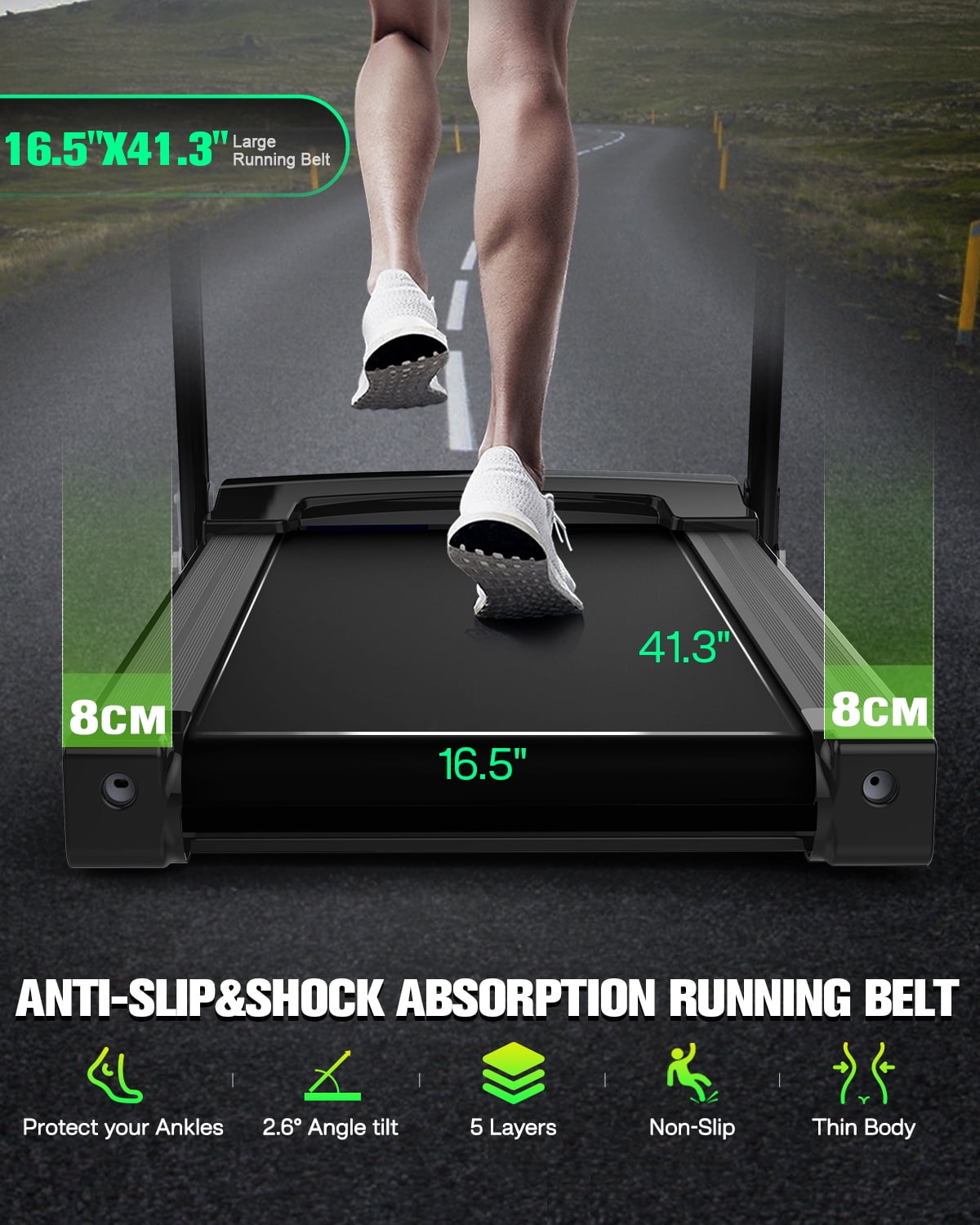 FYC Folding Treadmill for Home with Incline / Bluetooth, 3.5HP 330lb Weight Capacity Portable Electric Treadmill for Home Gym Exercise Running Walking Easy Assembly Green