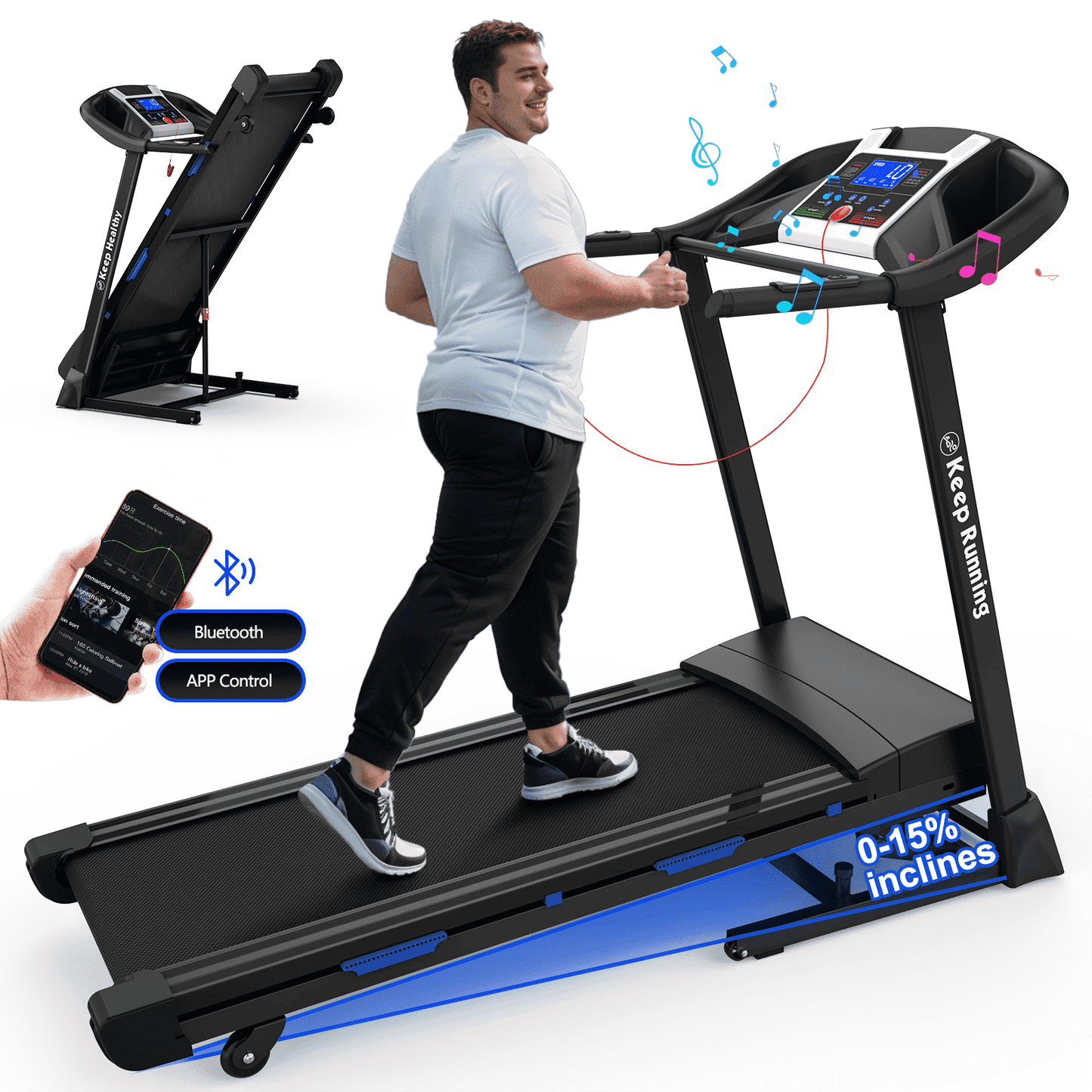 FYC Folding Treadmill for Home with Incline / Bluetooth, 3.5HP 330lb Weight Capacity Portable Electric Treadmill for Home Gym Exercise Running Walking Easy Assembly Green
