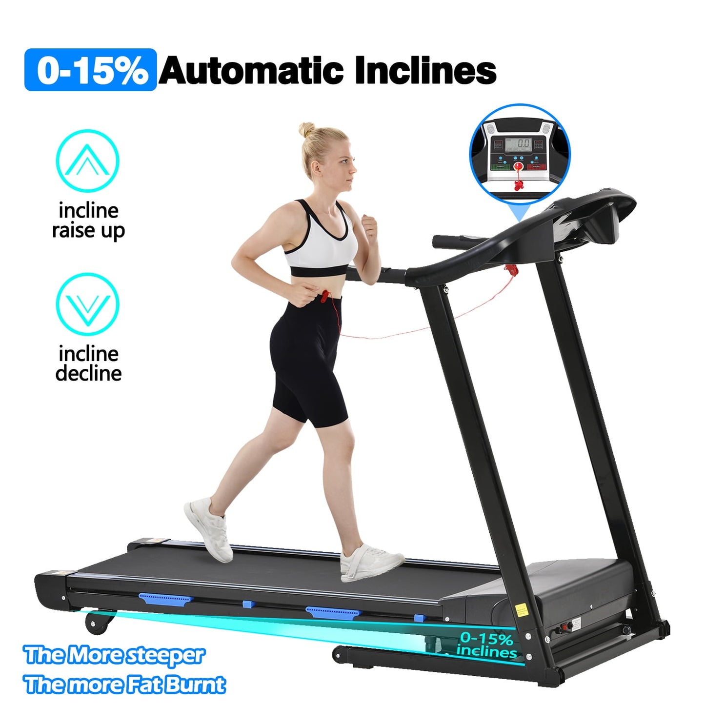 FYC Folding Treadmill for Home with Incline / Bluetooth, 3.5HP 330lb Weight Capacity Portable Electric Treadmill for Home Gym Exercise Running Walking Easy Assembly Green