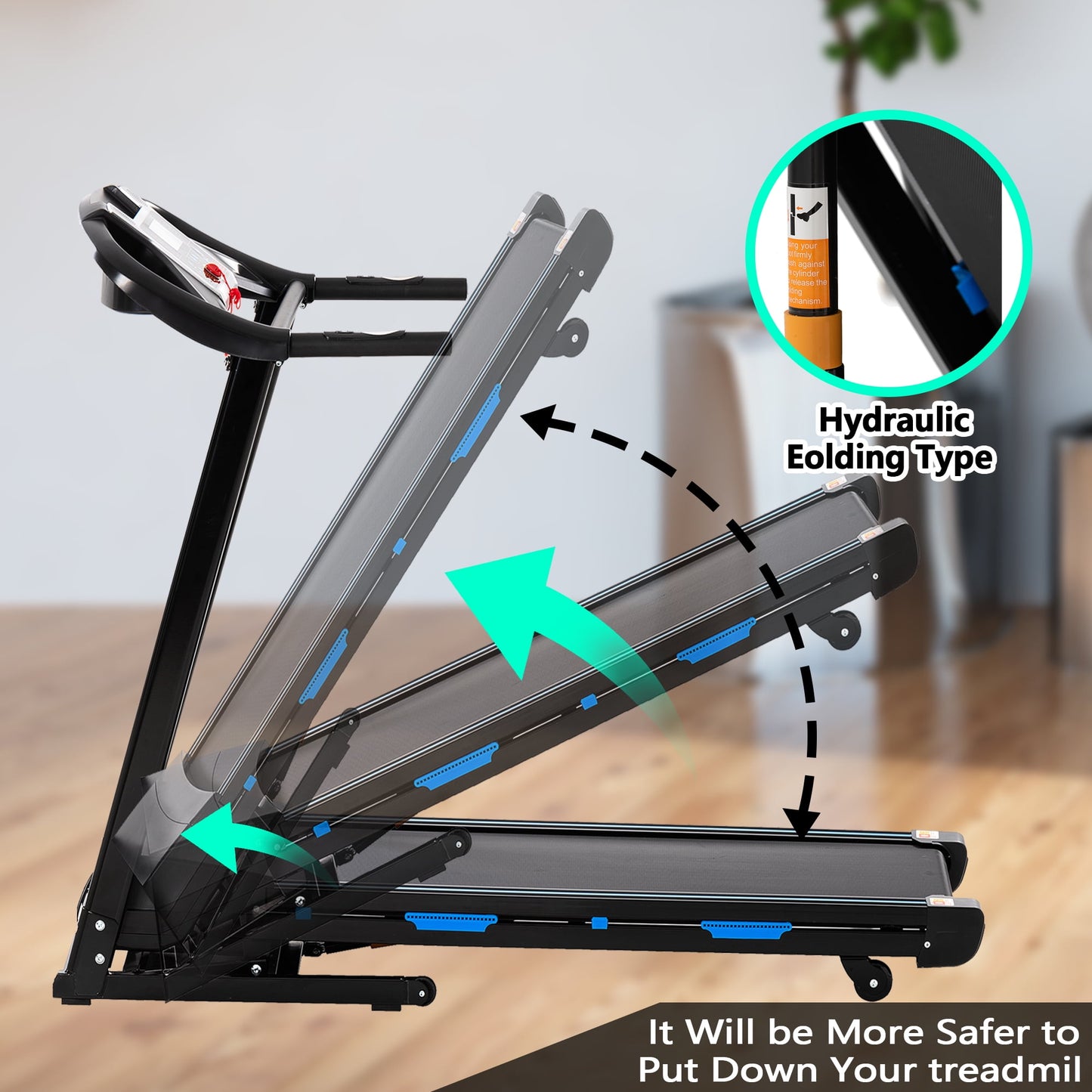 FYC Folding Treadmill for Home with Incline / Bluetooth, 3.5HP 330lb Weight Capacity Portable Electric Treadmill for Home Gym Exercise Running Walking Easy Assembly Green