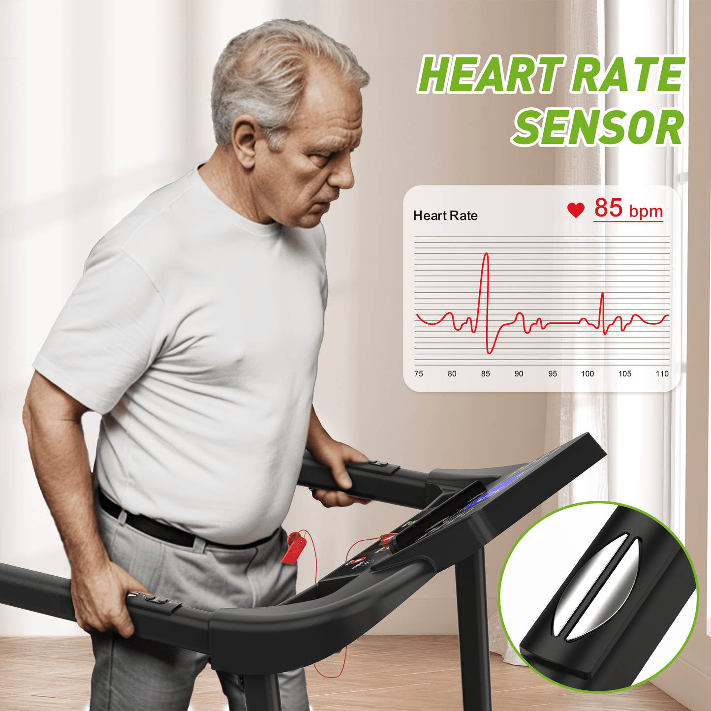 FYC Foldable Treadmill for Senior, 2 in 1 Folding Exercise Treadmill with Long Handrail, 300 lbs Capacity 0.5-6 MPH