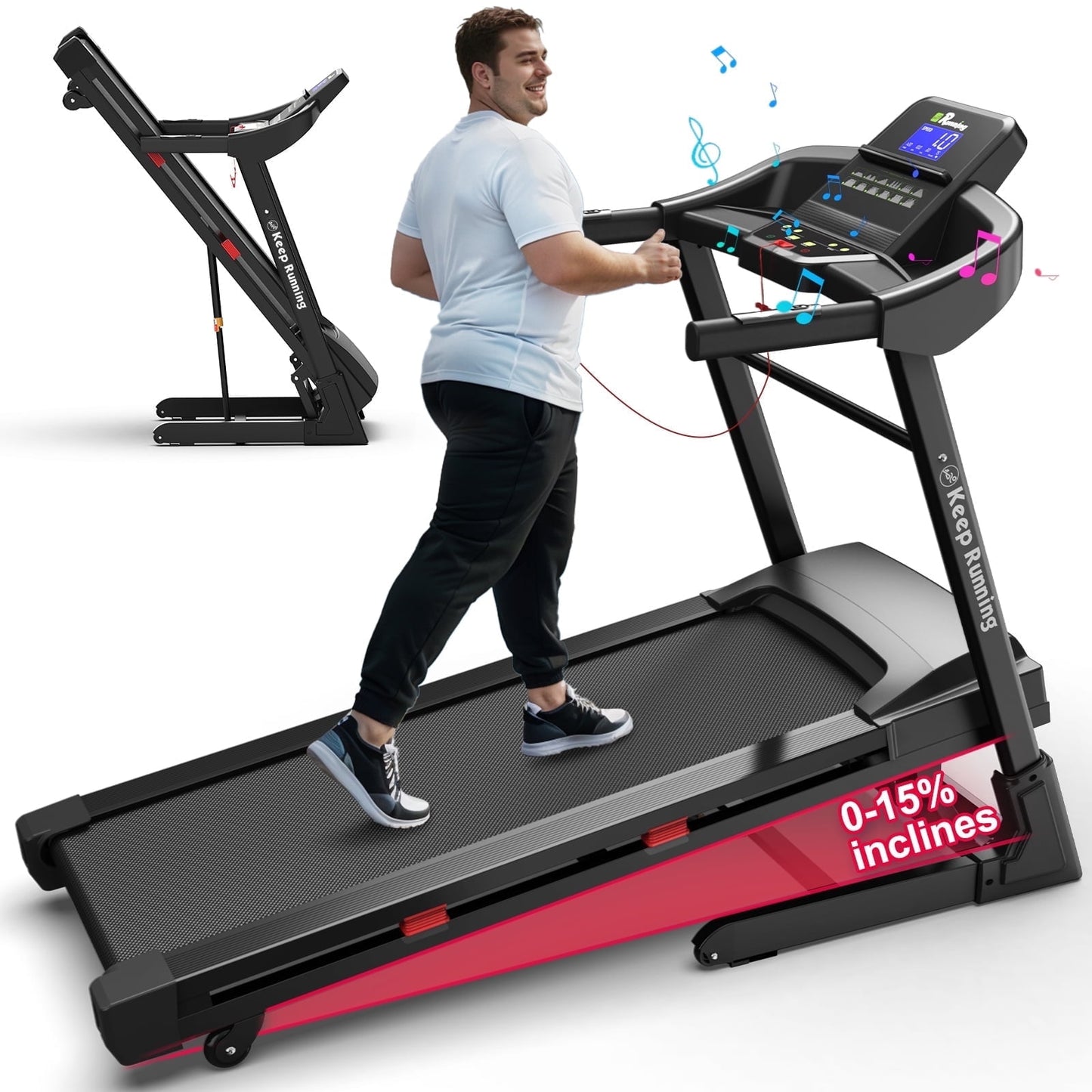 FYC Folding Treadmill for Home with Incline / Bluetooth, 3.5HP 330lb Weight Capacity Portable Electric Treadmill for Home Gym Exercise Running Walking Easy Assembly Green