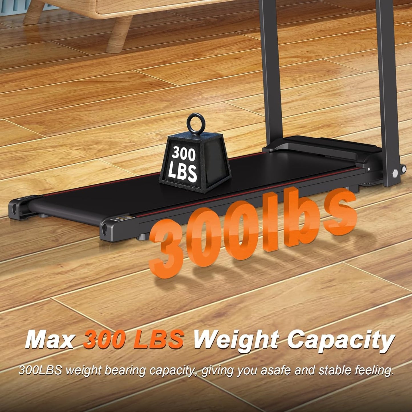 Foldable Treadmill with Handles Treadmills for Home Small Spaces 2.5HP Folding Treadmills Walking Pad Treadmill with Handle Bar Quiet Walking Machine, 300LBS Capacity, Portable Small Home Gym (Black)