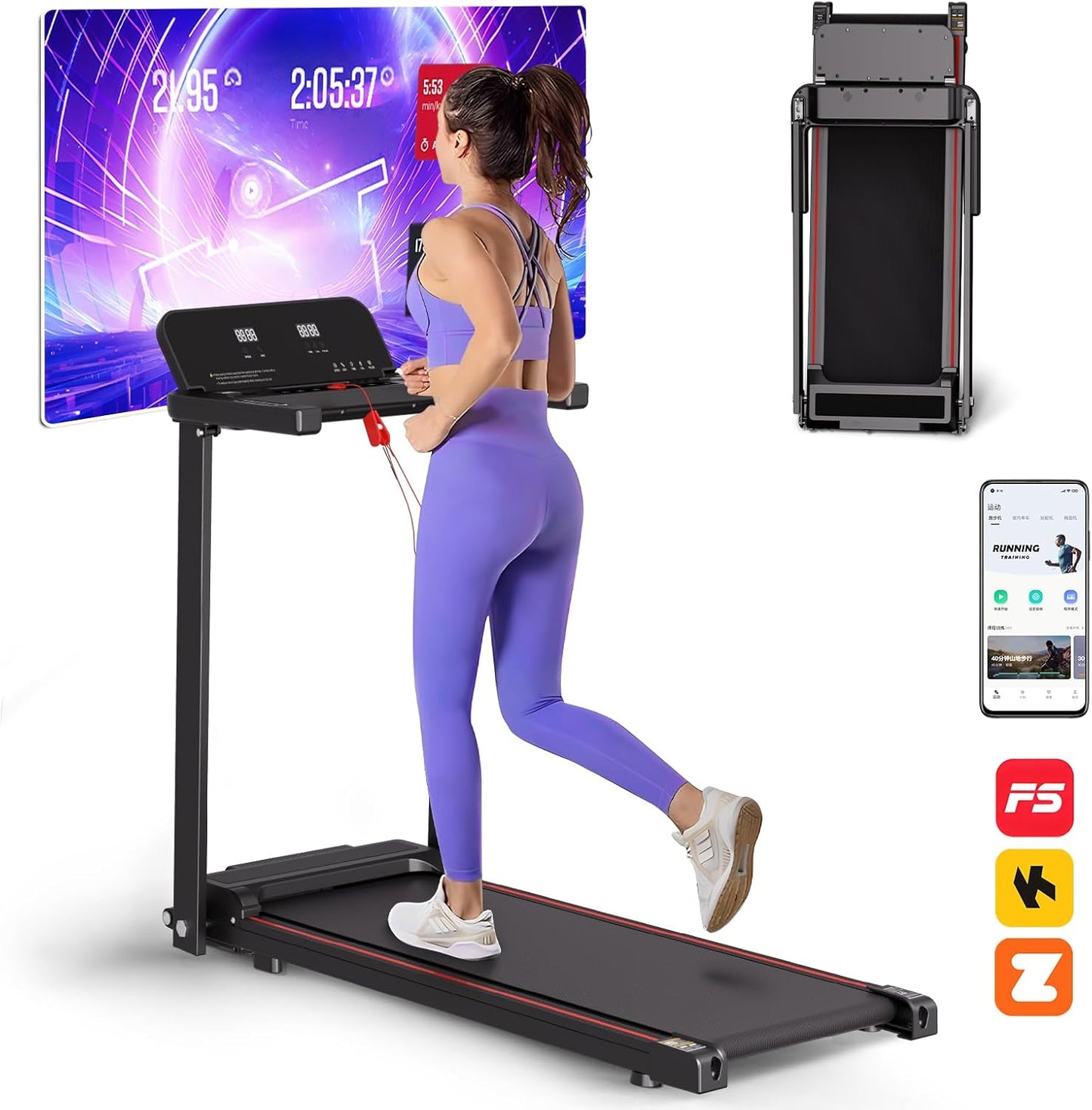 Foldable Treadmill with Handles Treadmills for Home Small Spaces 2.5HP Folding Treadmills Walking Pad Treadmill with Handle Bar Quiet Walking Machine, 300LBS Capacity, Portable Small Home Gym (Black)