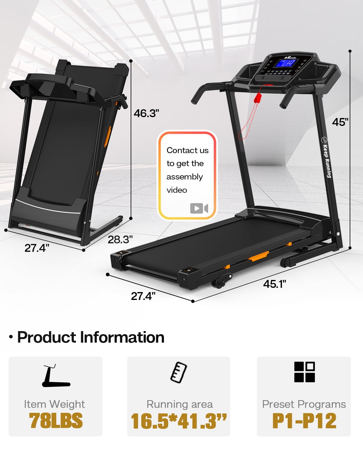 FYC Folding Treadmill for Home with Incline / Bluetooth, 3.5HP 330lb Weight Capacity Portable Electric Treadmill for Home Gym Exercise Running Walking Easy Assembly Green
