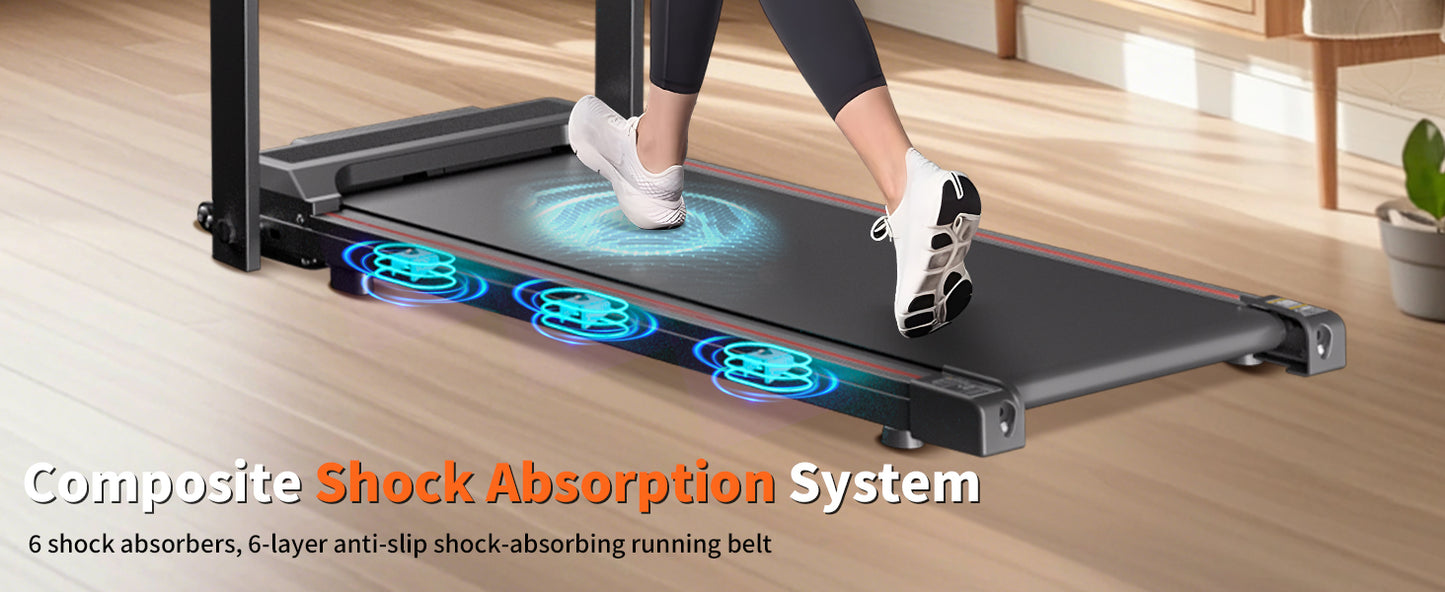 Foldable Treadmill with Handles Treadmills for Home Small Spaces 2.5HP Folding Treadmills Walking Pad Treadmill with Handle Bar Quiet Walking Machine, 300LBS Capacity, Portable Small Home Gym (Black)