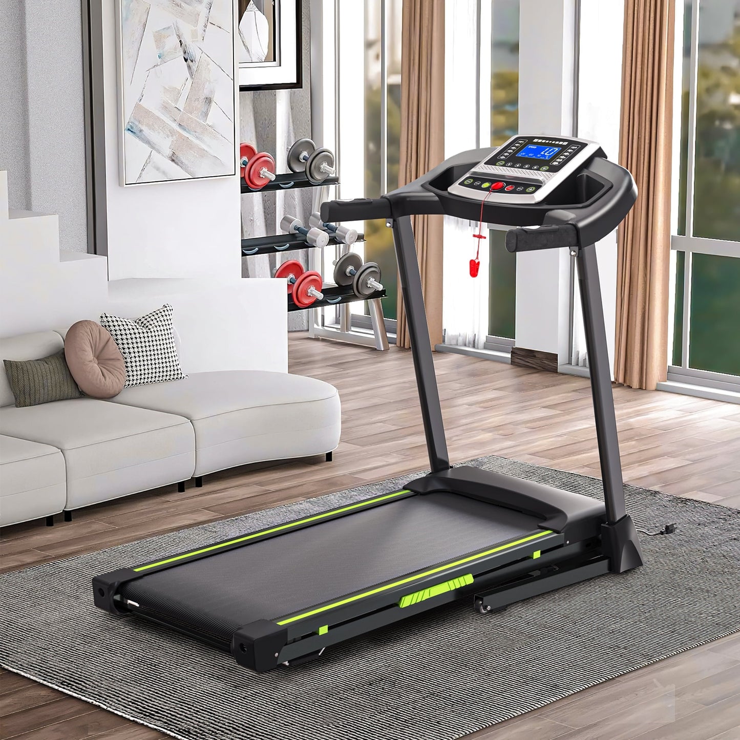 FYC Folding Treadmill for Home with Incline / Bluetooth, 3.5HP 330lb Weight Capacity Portable Electric Treadmill for Home Gym Exercise Running Walking Easy Assembly Green