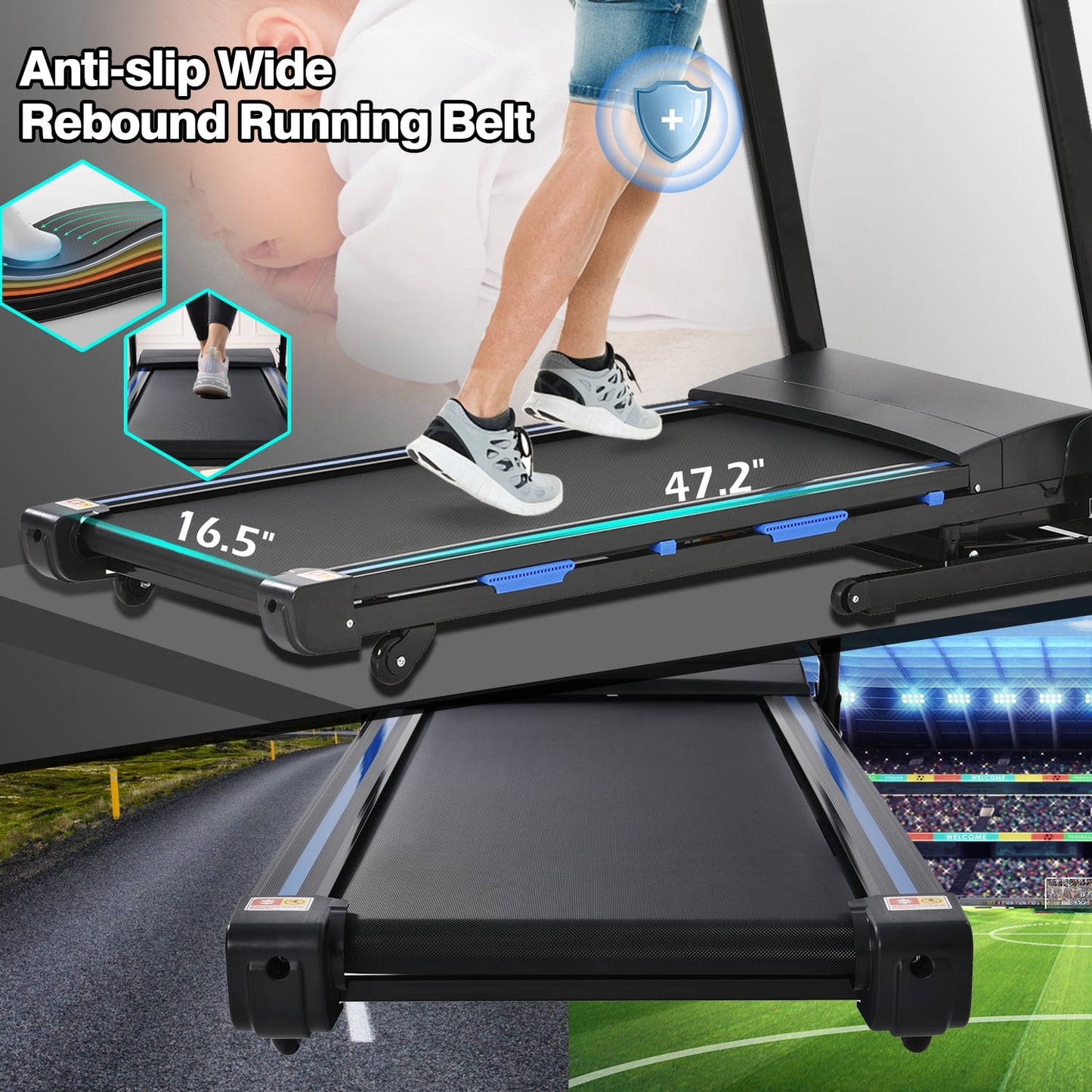 FYC Folding Treadmill for Home with Incline / Bluetooth, 3.5HP 330lb Weight Capacity Portable Electric Treadmill for Home Gym Exercise Running Walking Easy Assembly Green