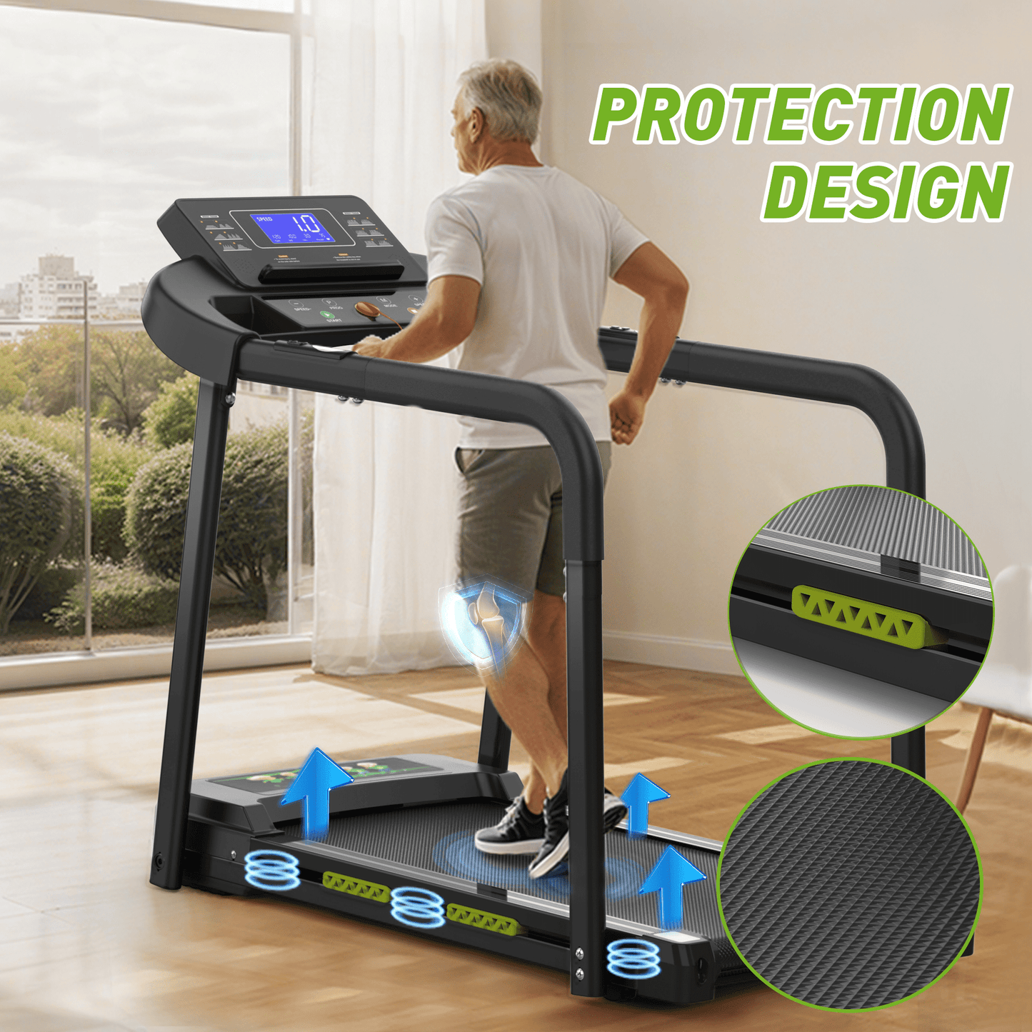 FYC Foldable Treadmill for Senior, 2 in 1 Folding Exercise Treadmill with Long Handrail, 300 lbs Capacity 0.5-6 MPH