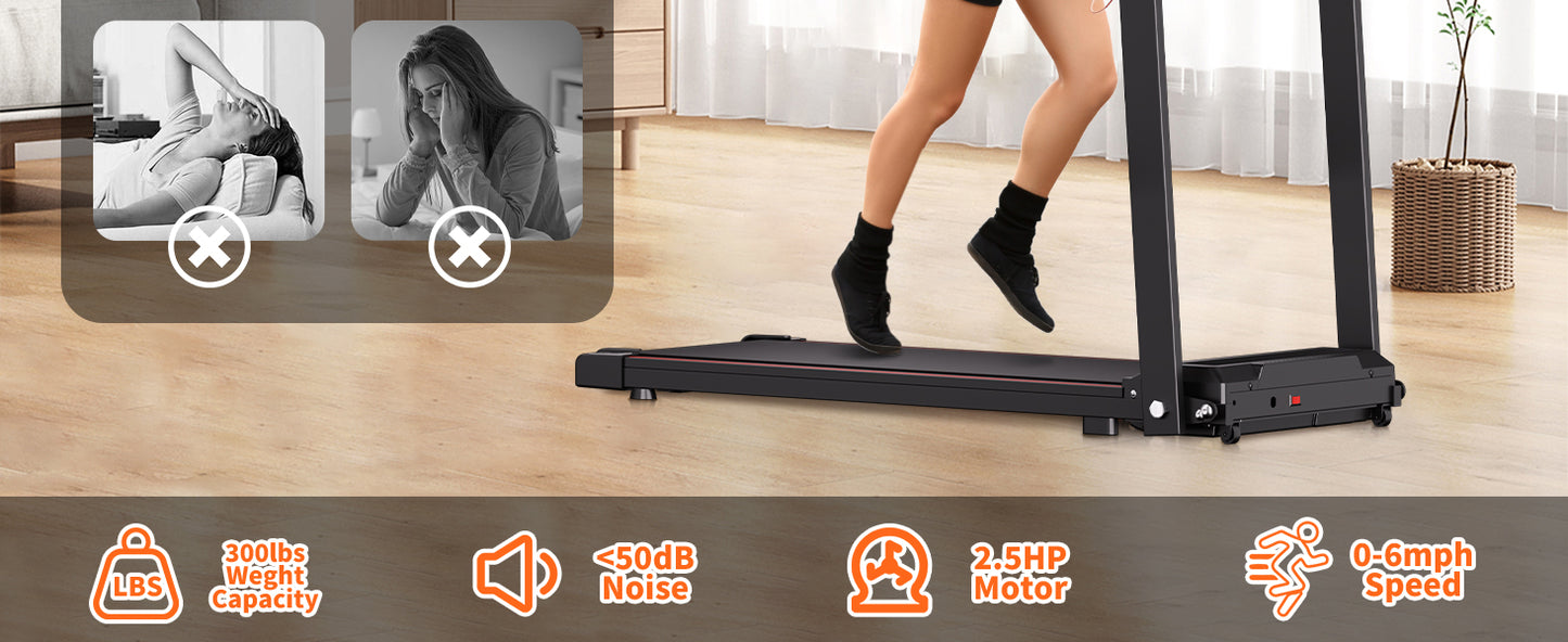 Foldable Treadmill with Handles Treadmills for Home Small Spaces 2.5HP Folding Treadmills Walking Pad Treadmill with Handle Bar Quiet Walking Machine, 300LBS Capacity, Portable Small Home Gym (Black)