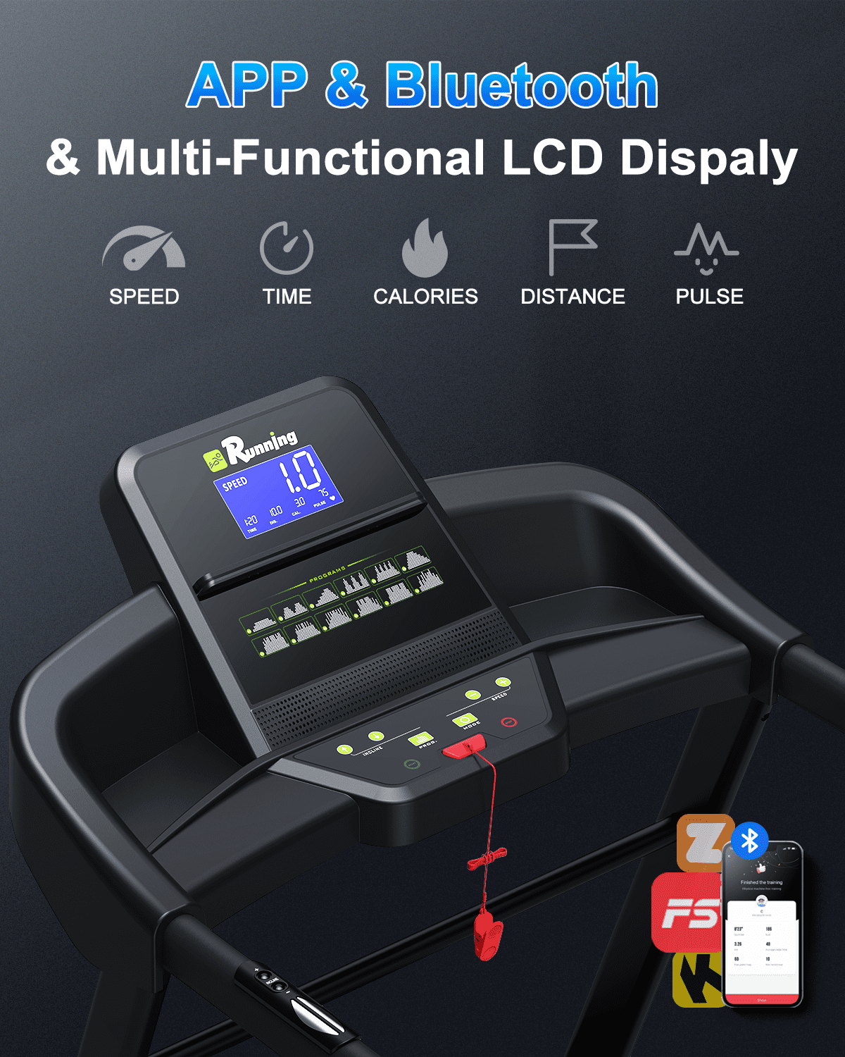 FYC Folding Treadmill for Home with Incline / Bluetooth, 3.5HP 330lb Weight Capacity Portable Electric Treadmill for Home Gym Exercise Running Walking Easy Assembly Green