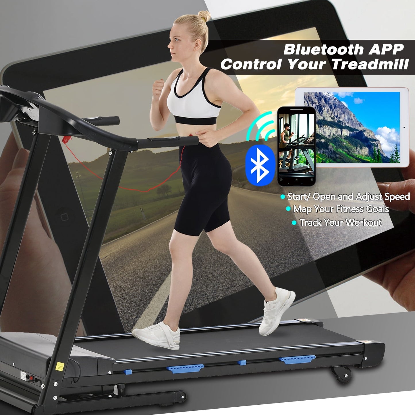 FYC Folding Treadmill for Home with Incline / Bluetooth, 3.5HP 330lb Weight Capacity Portable Electric Treadmill for Home Gym Exercise Running Walking Easy Assembly Green