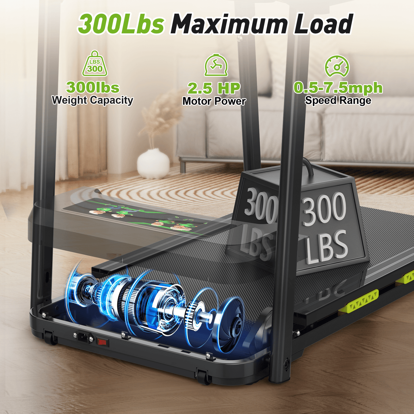 FYC Foldable Treadmill for Senior, 2 in 1 Folding Exercise Treadmill with Long Handrail, 300 lbs Capacity 0.5-6 MPH