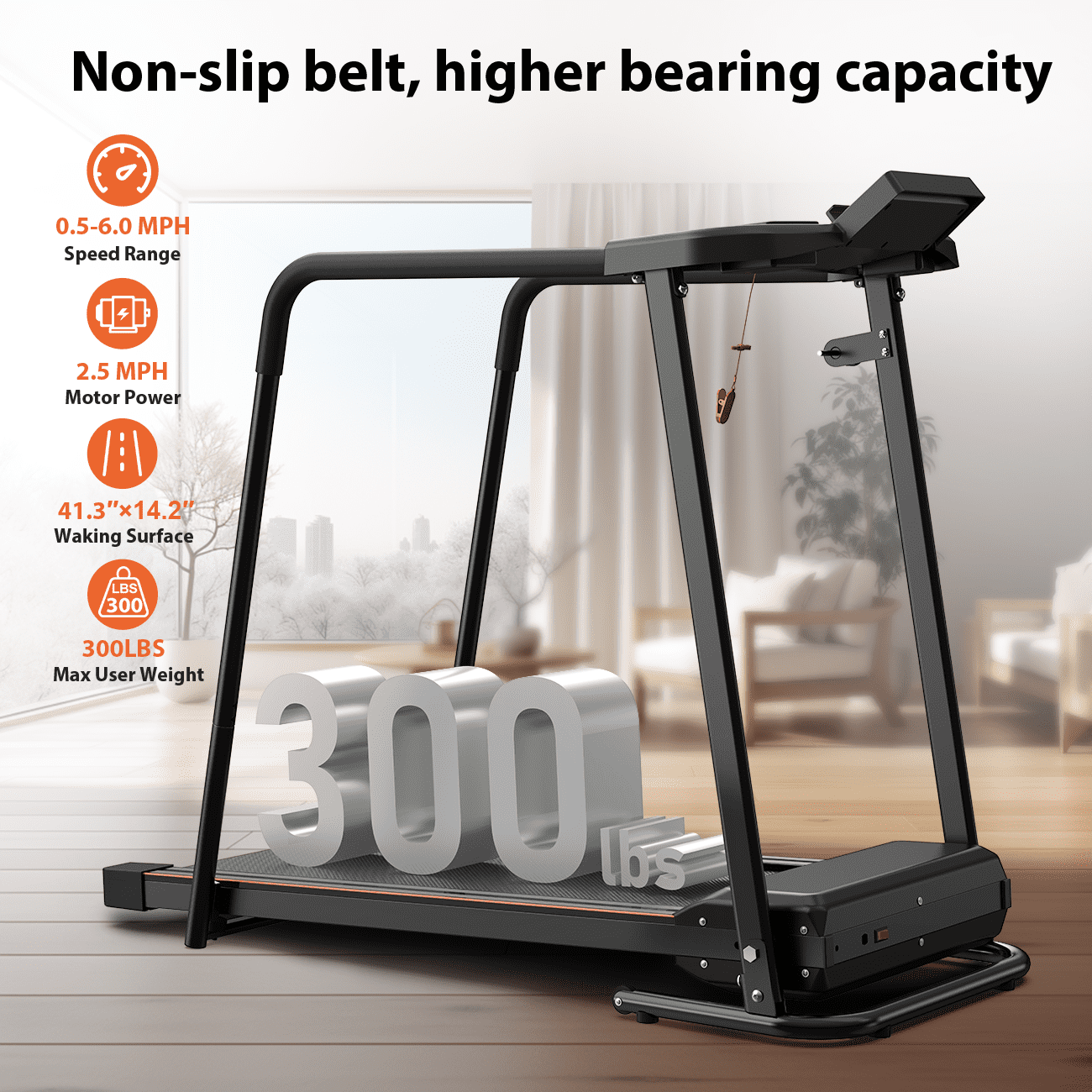 FYC Foldable Treadmill for Senior, 2 in 1 Folding Exercise Treadmill with Long Handrail, 300 lbs Capacity 0.5-6 MPH