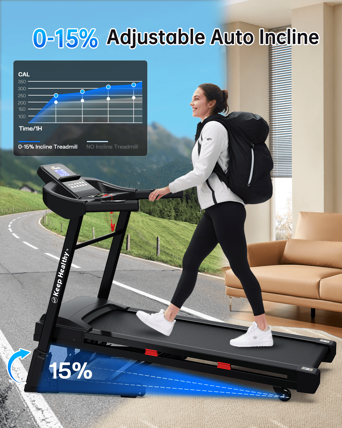 FYC Folding Treadmill for Home with Incline / Bluetooth, 3.5HP 330lb Weight Capacity Portable Electric Treadmill for Home Gym Exercise Running Walking Easy Assembly Green