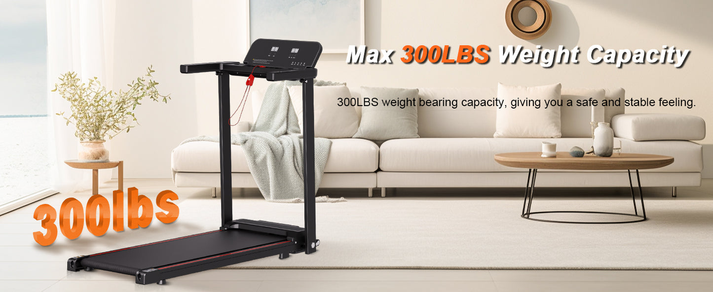 Foldable Treadmill with Handles Treadmills for Home Small Spaces 2.5HP Folding Treadmills Walking Pad Treadmill with Handle Bar Quiet Walking Machine, 300LBS Capacity, Portable Small Home Gym (Black)