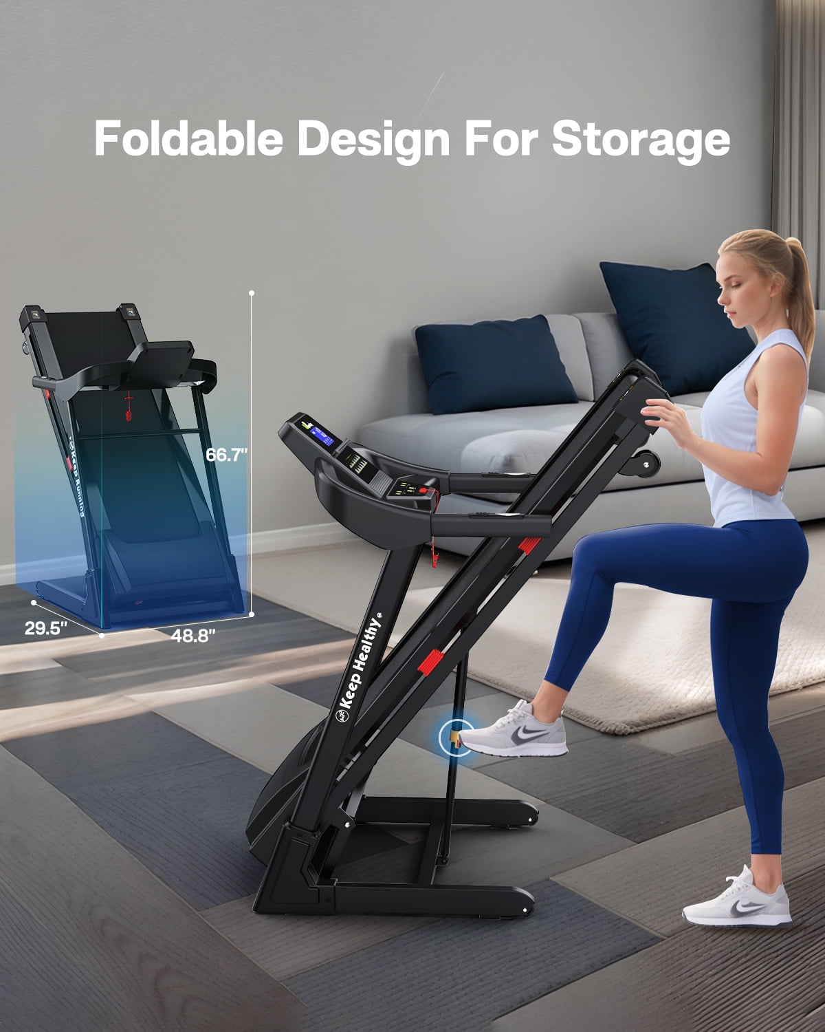 FYC Folding Treadmill for Home with Incline / Bluetooth, 3.5HP 330lb Weight Capacity Portable Electric Treadmill for Home Gym Exercise Running Walking Easy Assembly Green