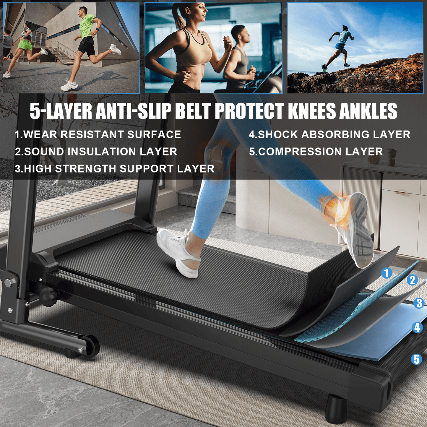 FLIMDER Foldable Portable Treadmills for Home with 300 LBS Capacity, APP Control, Compact Small Walking Pad Treadmill for Office