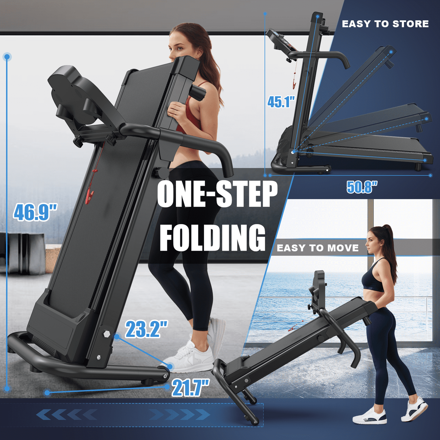 FLIMDER Foldable Portable Treadmills for Home with 300 LBS Capacity, APP Control, Compact Small Walking Pad Treadmill for Office