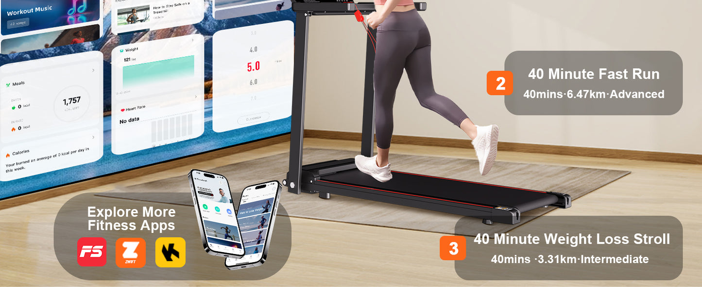 Foldable Treadmill with Handles Treadmills for Home Small Spaces 2.5HP Folding Treadmills Walking Pad Treadmill with Handle Bar Quiet Walking Machine, 300LBS Capacity, Portable Small Home Gym (Black)