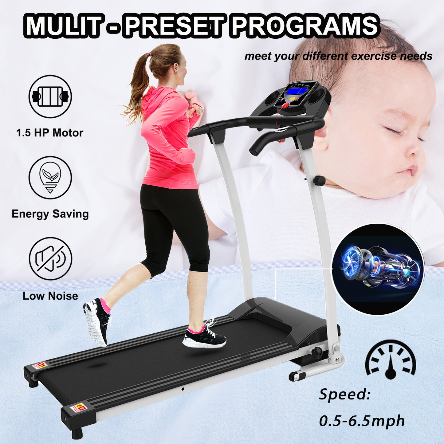 FYC Folding Treadmill for Home Portable Electric Treadmill Running Exercise Machinea (JK0802-WT)