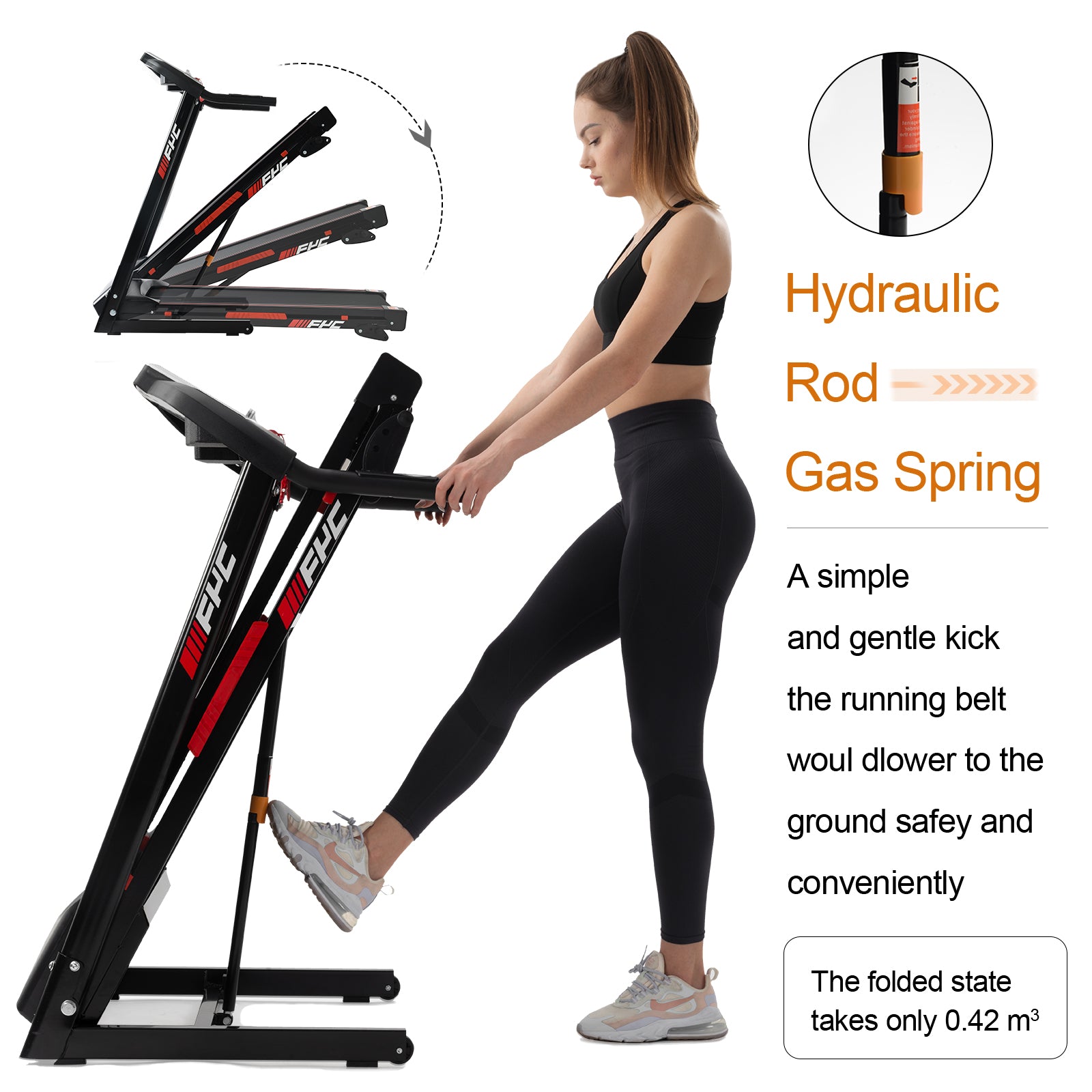 FYC Folding Treadmills 330Lbs Weight Capacity 3.5HP Foldable Treadmill with Incline APP Buletooth JK8806 2A