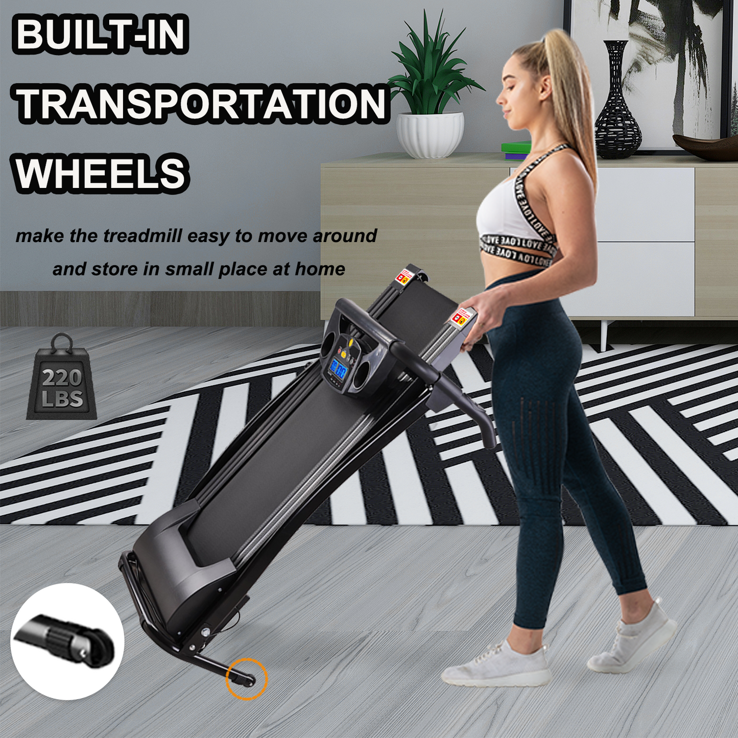 FYC Folding Treadmill for Home Portable Electric Treadmill Running Exercise Machine Compact Treadmill Foldable (JK0802-BK)