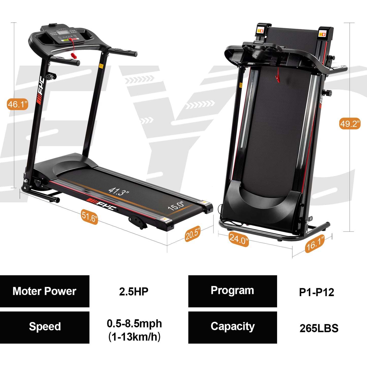 FYC 2.5HP Folding Treadmills for Home with Bluetooth and Incline (JK1609)